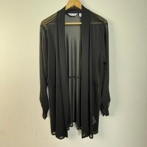 Susan Graver Sheer Mesh Duster Cardigan Black Long Sleeve Open Front Women's 2X